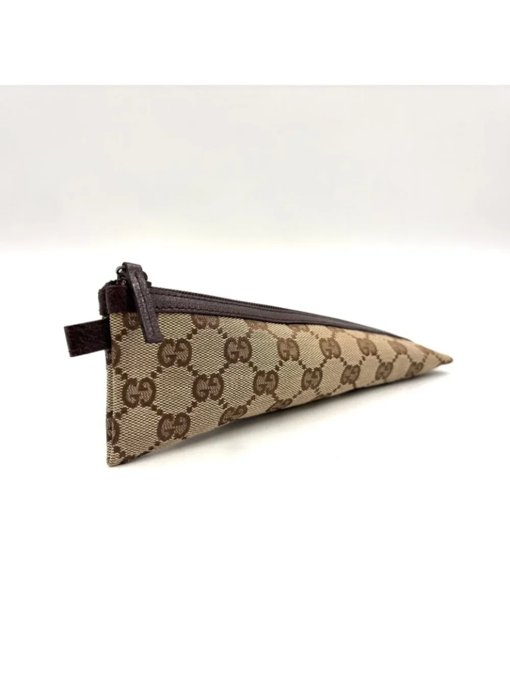 Gucci GG Canvas Leather Brown Triangle Pen Pouch